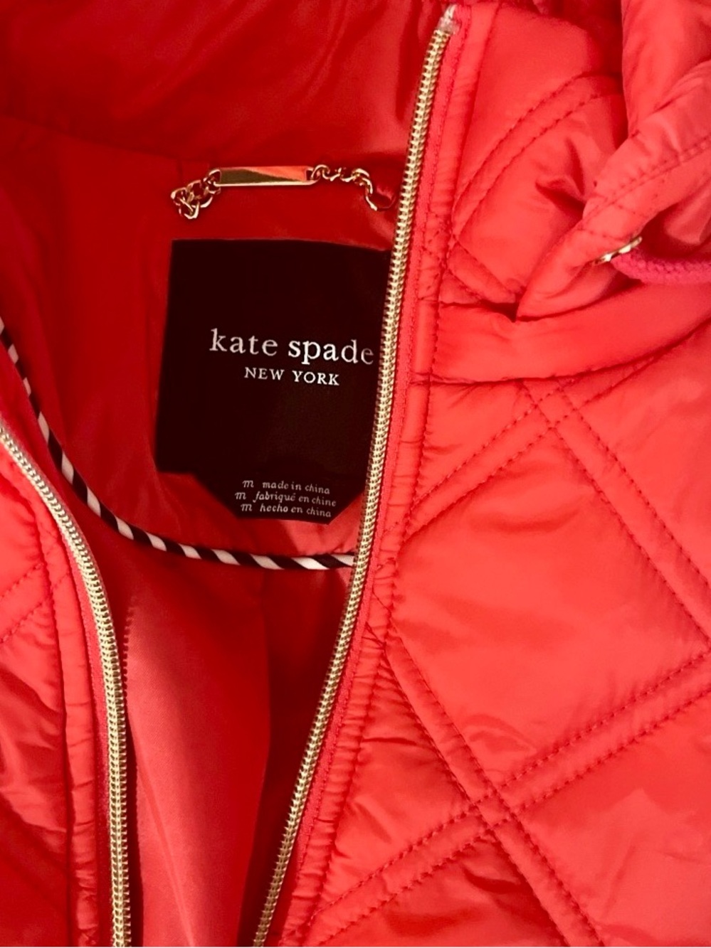 kate spade Quilted Bright Red Diamond Puffer Jacket with Hood - Picture 7 of 8